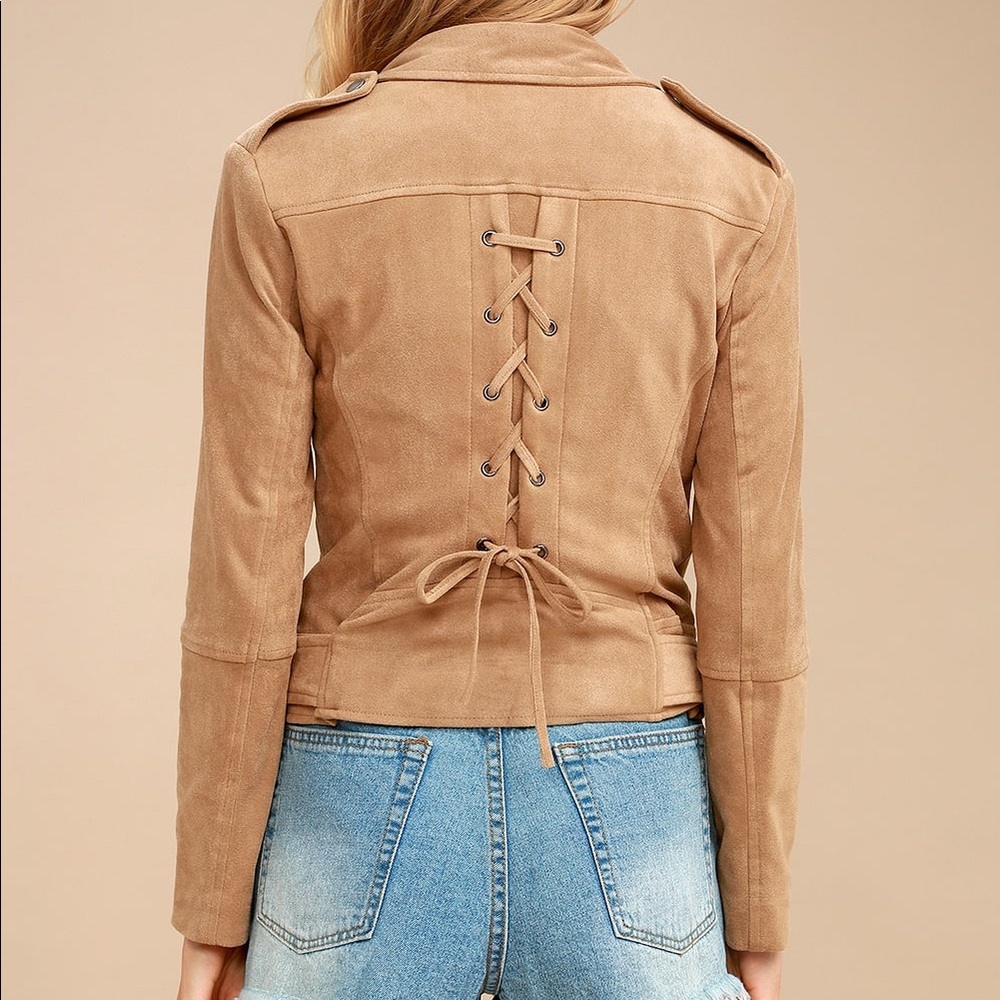 BB Dakota Tan Suede Lace-Up Moto Jacket - Picture 3 of 6